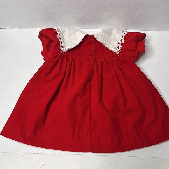 Vintage Jolene Jo Lene Red Velvet Collared Christmas Dress Size 18 Months - Picture 4 of 11